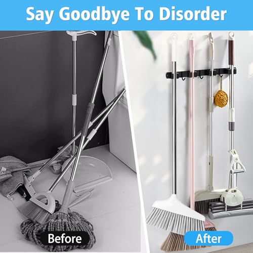 Mop and Broom Holder Wall Mounted (4 Racks and 3 Hooks)