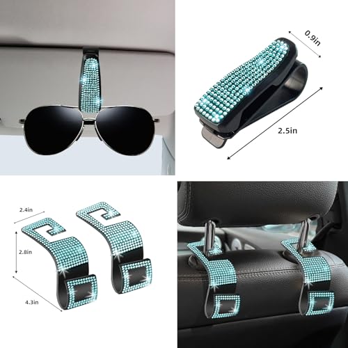 27 PCs Aquamrine Bling Car Accessories Set for Women (Aquamrine Diamond)