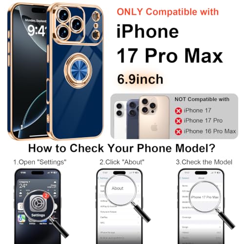 Designed for iPhone 17 Pro Max Case with Ring Stand Slim Blue (Blue / 6.9'' iPhone 17 Pro Max)
