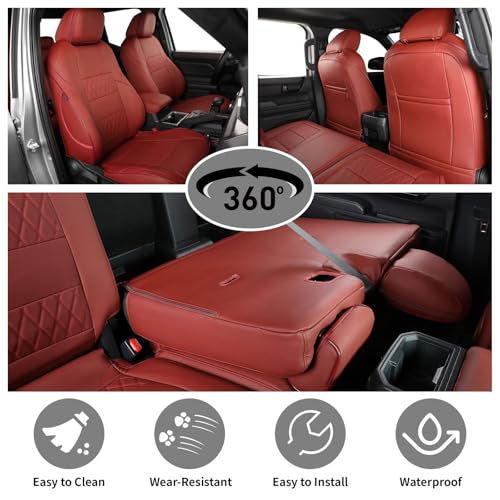 Tacoma Car Seat Covers Custom Fit for Toyota Tacoma (Leather (Burgundy) / 2024-2026 Tacoma (Petrol) Full Set)