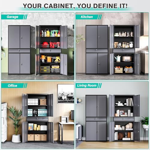 Metal Storage Cabinet with Doors and Shelves (71"H x 31.5"W x 16"D / Black Gray)