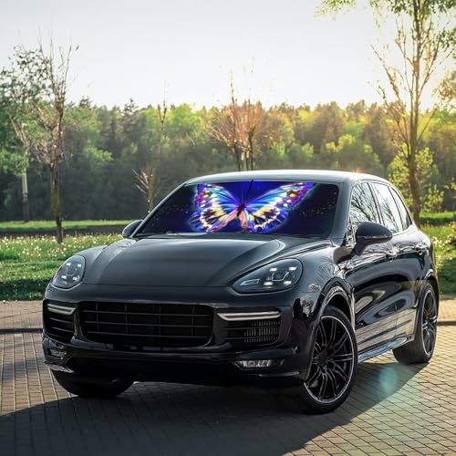 Funny Butterfly Car Windshield Sun Shade Umbrella Automotive Windshield Sunshade Foldable Front Car Accessories Interior Decor to Keep Vehicle Cool for Most Vehicles 57'' X 30'' (57'' X 30'' / style-AB13)