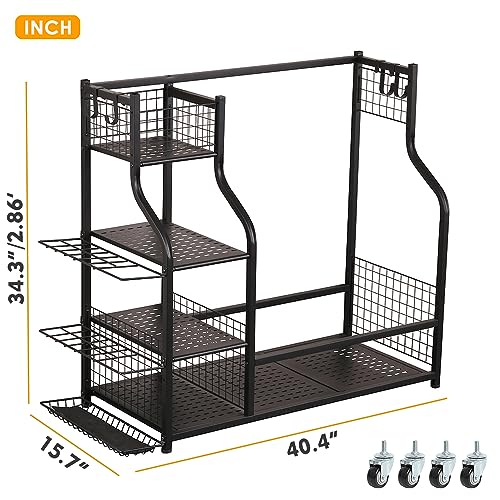 2 Golf Bag Rack Garage Storage Organizer Metal Black Golf Clubs Stand (Black(For 2 Golf Bags+Wheels))