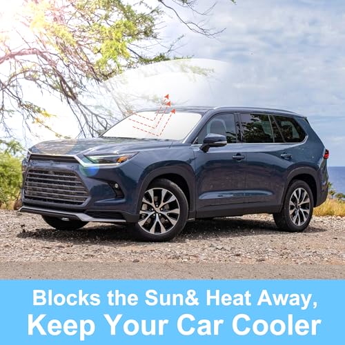 Sun Shade for Toyota Grand Highlander 2024 2025 2026 Accessories Windshield Sun Shade Window Shade UV Rays Protection Sun Visor Cover with Steering Wheel Sunshade Storage Bag (Windshield Shade for Grand Highlander 2024-2026)