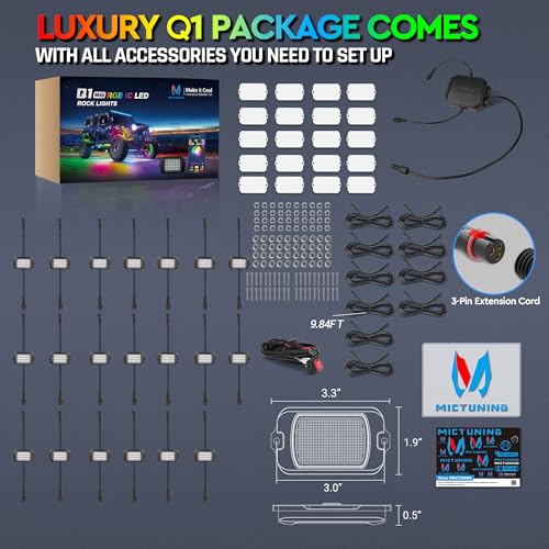 Q1 RGB+IC 20‑Pod Rock Lights for Trucks UTV with 480 Light Chips (rgb+ic 20 pods)