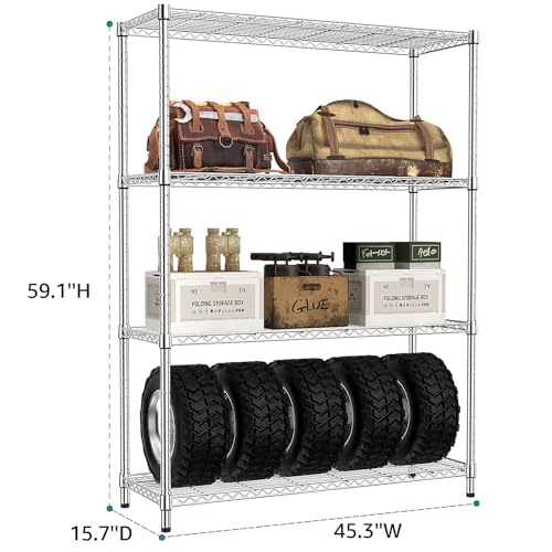 4 Tier Adjustable Heavy Duty Metal Wire Shelving Unit (4 Tier, 15.8" D x 45.8" W x 59.4" H / Chrome)