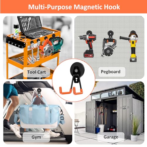 Strong Magnetic Hooks Heavy Duty 4 Pack Magnet Garage Hook Heavy Duty Rare Earth Magnets Utility Storage Hooks for Hanging Ladder (Orange)