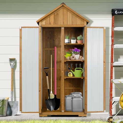 Wood & Metal Outdoor Storage Cabinet with Waterproof Roof (13.2"D x 31"W x 67"H)