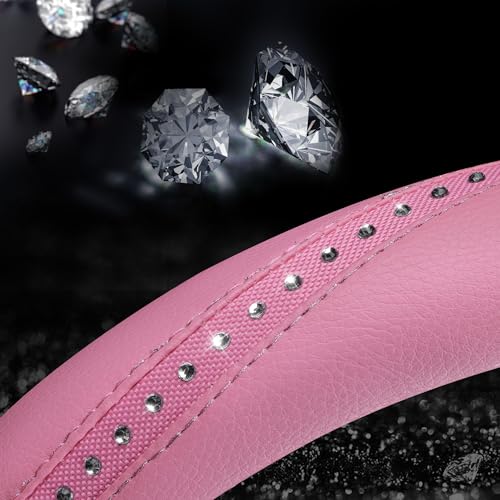 Bling Diamond Pink Leather Steering Wheel Cover (All Pink 1PCS)