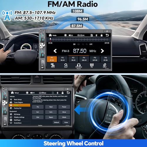 QLED Double Din Car Stereo with Dash Cam & Backup Camera (Black W018 with Dash Cam)