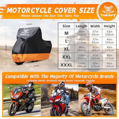 Motorcycle Cover Waterproof Outdoor Storage Fits Up to 86" (M-86")