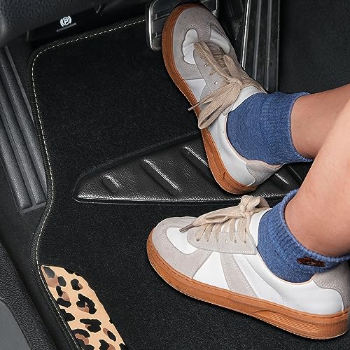Leopard Print Faux Leather Car Seat Covers & Leopard Car Mats&Leopard Steering Wheel Cover Seat Belt Pad Universal Car Accessories for SUV (Leopard combo)