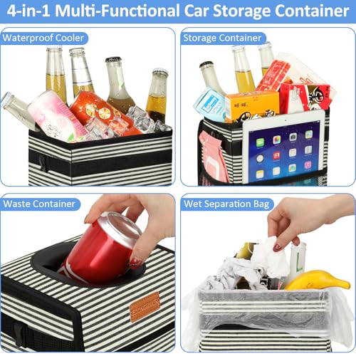 Leak Proof Car Trash Can with Lid Large Stripe (Stripe / 3 Gallons)
