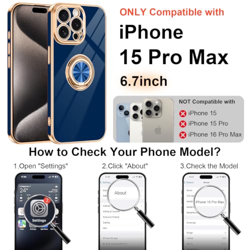 Designed for iPhone 15 Pro Max Case with Ring Stand Slim Blue (Blue / 6.7'' iPhone 15 Pro Max)