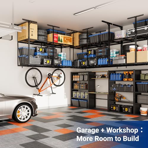3x8 2 Tier Overhead Ceiling Garage Storage Rack (Black / 2-Tier 3x8 ft)