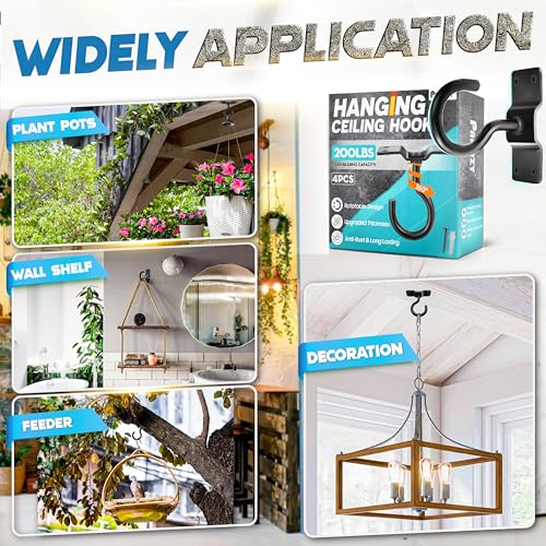 4Pcs 200LB Rotatable Ceiling Hook Wall Mount Metal Hanger for Hanging Plant (4PCS)
