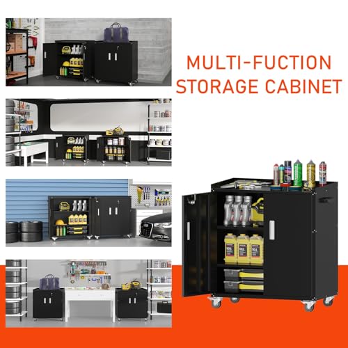 Metal Garage Storage Cabinet with Wheels (35.4'' Black2)