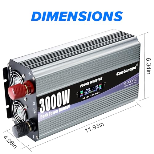 3000W Power Inverter 12V to 110V (Gray)