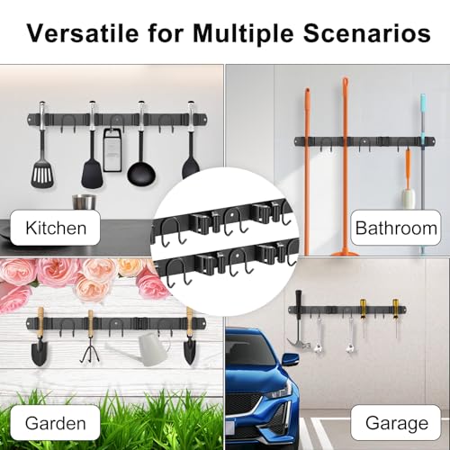 Broom Holder Wall Mount (Black-2 Pack)