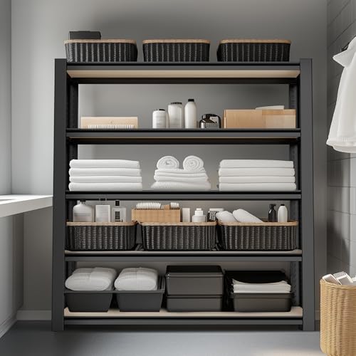 5 Tier Black Shelving with Board (Black / 48"W x 24"D x 72"H)