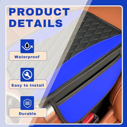 Leather Car Center Console Cover with Side Pockets (Blue)