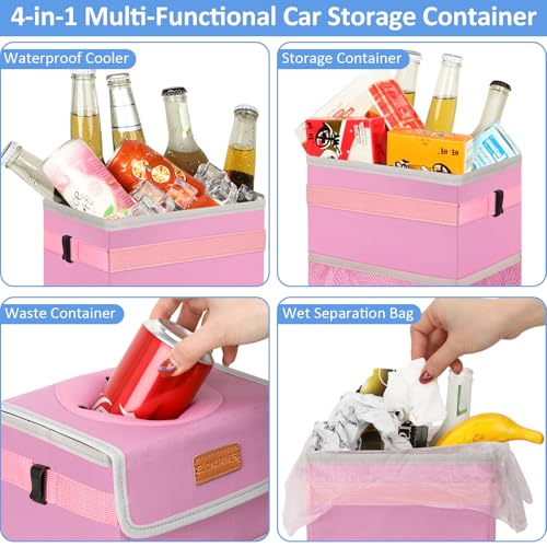 Leak Proof Car Trash Can with Lid Large Pink (Pink / 3 Gallons)