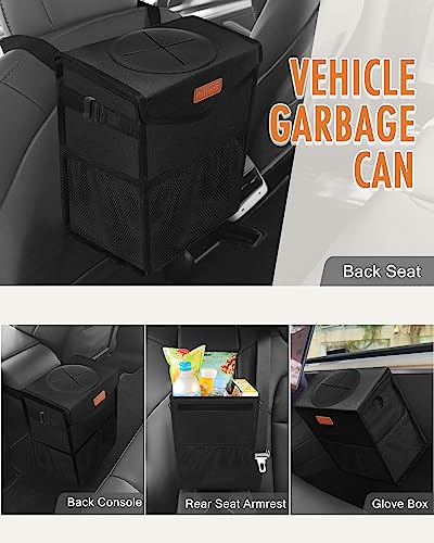 Car Trash Can with Lid Leakproof Car Garbage Bag Vehicle Trash Bin (4 Gallons / Black)