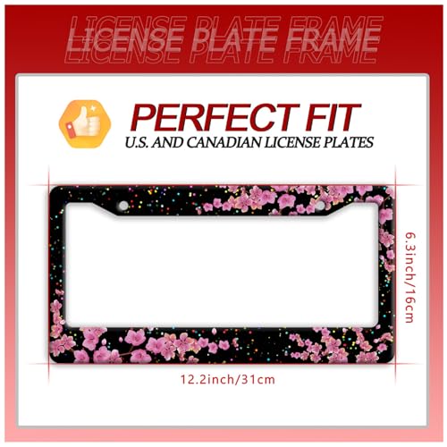 Cherry Blossom Stainless Steel License Plate Frame for US Cars Decor (Cherry Blossom)