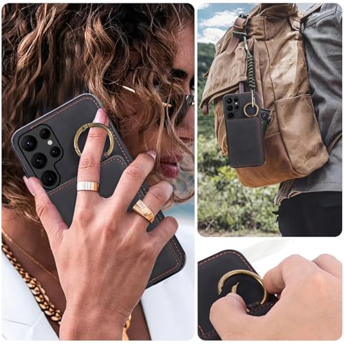 Compatible with Samsung Galaxy S22 Ultra 5G Wallet Case and Screen Protector Crossbody Shoulder Strap Stand Card Holder Magnetic Car Mount Phone Cover for S22ultra 22S S 22 S22ultra5g Women Men Black (Black / for S22 Ultra)