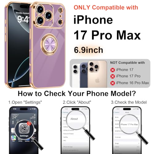 Designed for iPhone 17 Pro Max Case with Ring Stand Slim Purple (Purple / 6.9'' iPhone 17 Pro Max)