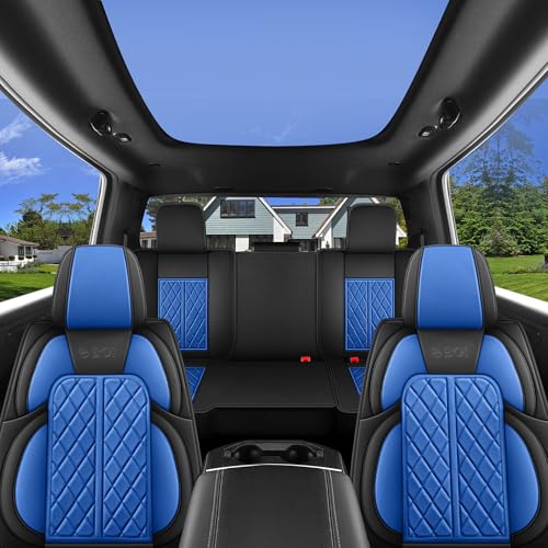Car Seat Cover Custom Fit for Dodge Ram 1500 2500 3500 2002 (Black & Blue / Full Set (Curved Rear))