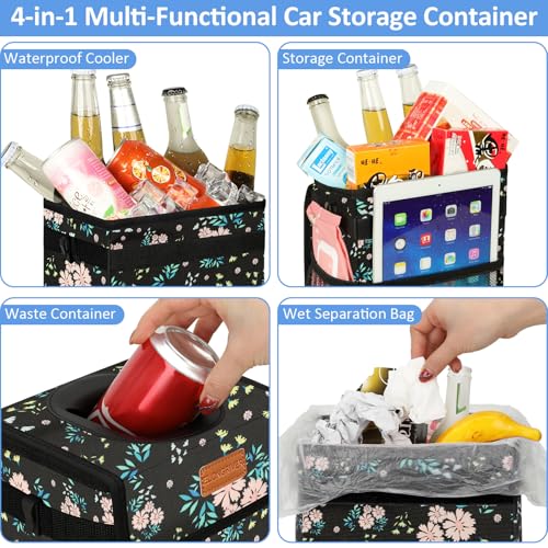 Leak Proof Car Trash Can with Lid Large Colorful Floral (Colorful Floral / 3 Gallons)