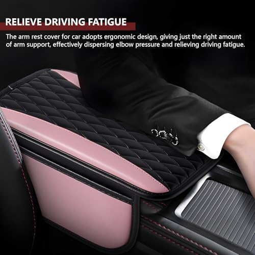 Leather Car Center Console Cover with Side Storage Pockets (BlackPink)