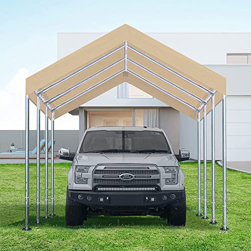 Rutile 12'x20' Carport Canopy ONLY Tent Garage Replacement Top Tarp Car Shelter Cover w (Beige)