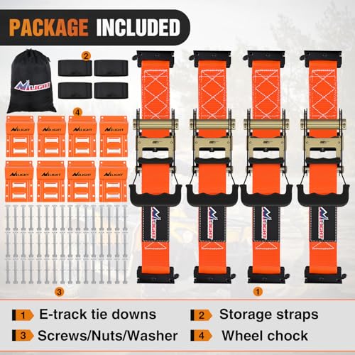Wheel Chock Tie Down Kit with 4Pcs E Track Ratchet Straps (4Pcs E-Track Straps + 8Pcs Wheel Chock)