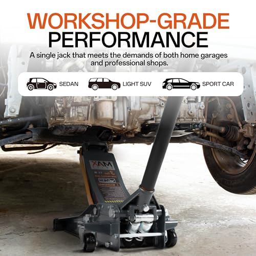 3-Ton (6600lbs) Low Profile Hydraulic Heavy-Duty Steel Floor Jack with Dual Pistons Quick Lift Pump, Home and Workshop Car Maintenance for Various Vehicles (Orange, 3 Ton Low Profile) (Orange / 3 Ton)