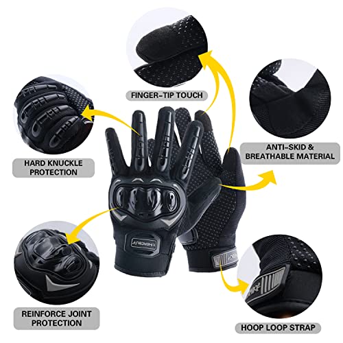 Motorcycle Gloves Touch Screen Full Finger Riding Gloves Knuckle Protection for Men and Women for Dirt Riding (Black / XX-Large)