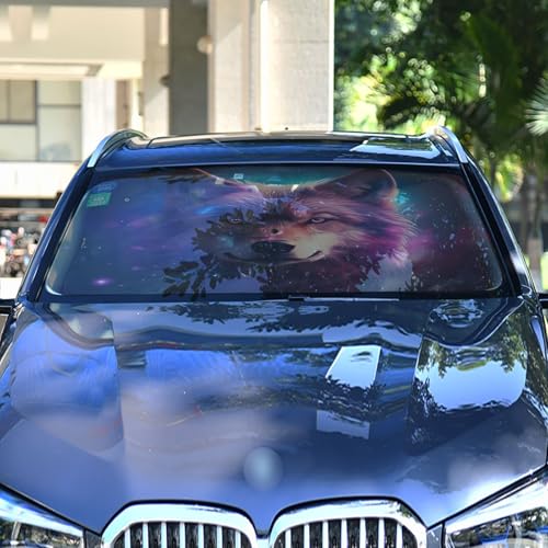 Car Front Windshield Sunshade (Wolf Purple Starry Sky)