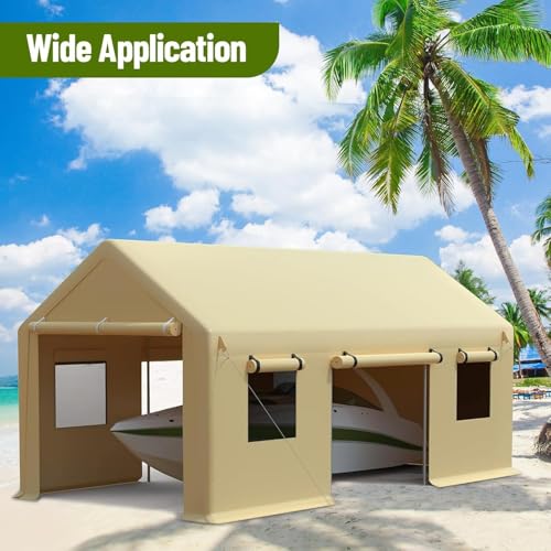 10x20 Ft. Metal Carport Garage with PE Fabric and Galvanized Steel Frame Outdoor Shelter for Cars (Yellow / 10*20FT)