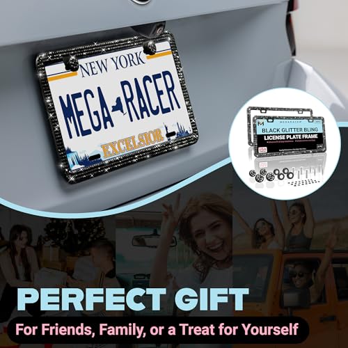 Elegant Black Bling License Plate Frames for Women (Black / 2 Piece)