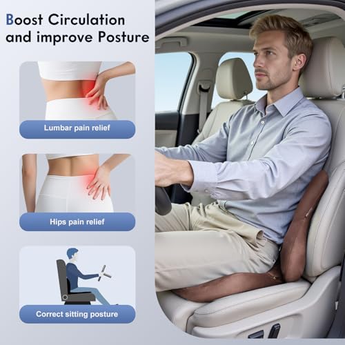 Memory Foam Car Seat Cushion and Lumbar Support Pillow for Car (Coffee / 2 Pieces)