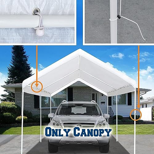 12'x20' Carport Replacement Canopy Cover for Car Garage Shelter Tent Party Tent Top Tarp with Ball Bungees (12' x 20' / White)