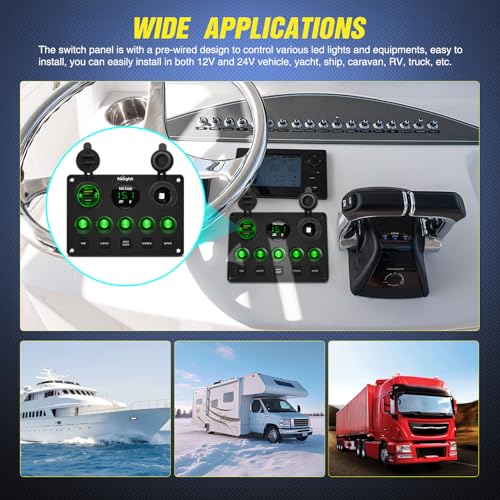 5 Gang Multi Function Waterproof Switch Panel Green (Waterproof Type C + USB Green)