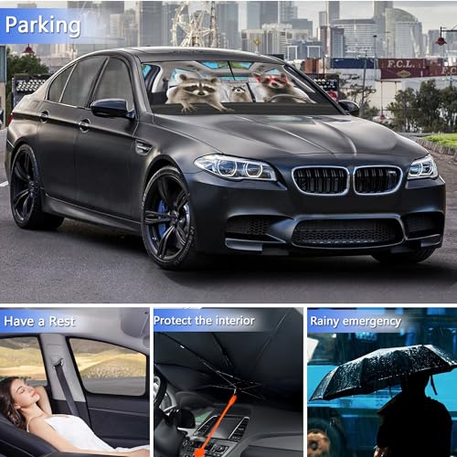 Raccoon Car Windshield Sunshade Umbrella Funny Raccoon Sun Shade Umbrella for Car Raccoon Foldable Car Window Shades Windshield Sun Shades Umbrella Cover 57 x 30 in (raccoon-funny)