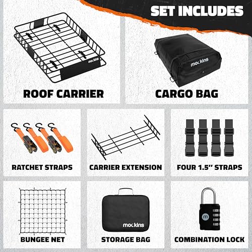64"x39"x6" Extendable Heavy Duty Roof Rack Basket & 16 Cu Ft Waterproof Cargo Bag for Top of Car (Basket+Bag: 64"x39"x6")
