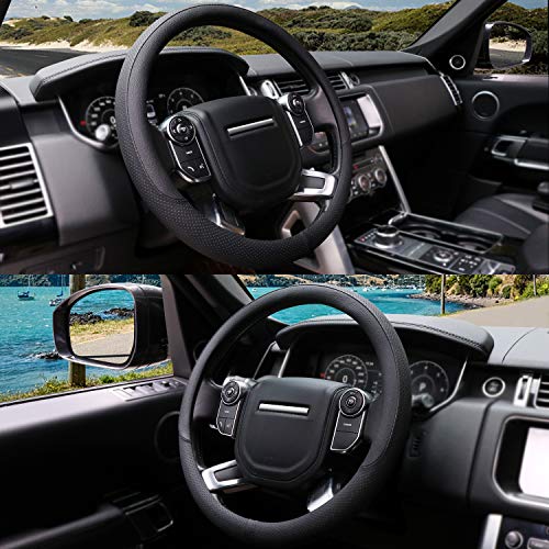 Breathable Car Steering Wheel Cover 16 inch Auto Universal Leather Wrap Non (A-Black / L (15.5"-16"))