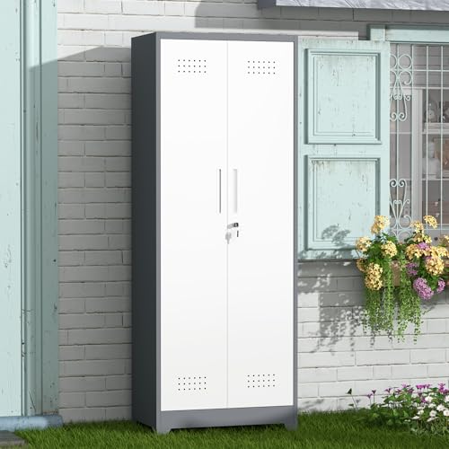 65'' Garage Storage Cabinet (Gray&white / 65"H Broom Cabinet)