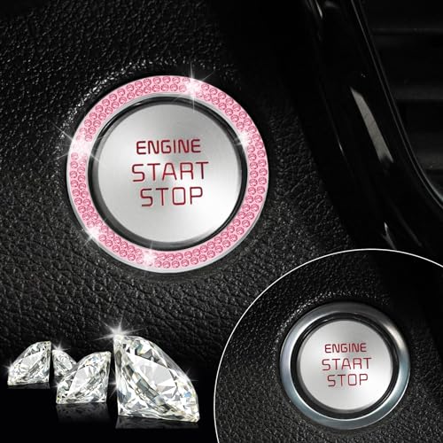 2 PCS Crystal Double Rhinestone Car Engine Start Stop Decoration Ring (Double Pink)