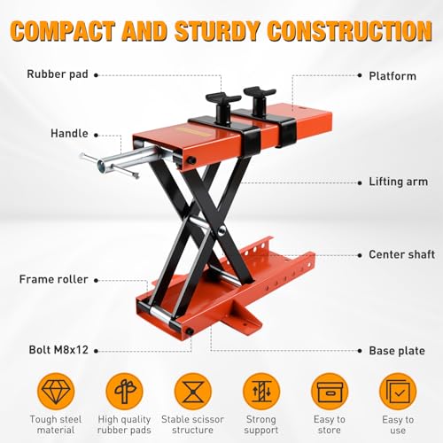 Motorcycle Lift 1100 LBS ATV Scissor Jacks with Saddle Safety Pin Crank Handle 3.7" (Orange w Saddle Safety Pin)