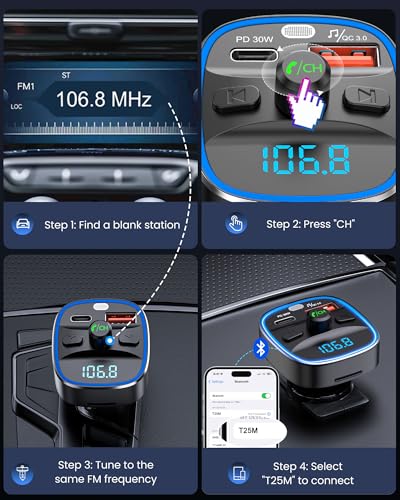 Bluetooth 5.4 FM Transmitter Car Adapter 48W PD Fast Charging (Colorful-48W)
